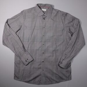 ETON Contemporary Button Up Dress Shirt Gray Glen Plaid Cotton XL Mens 17- 43